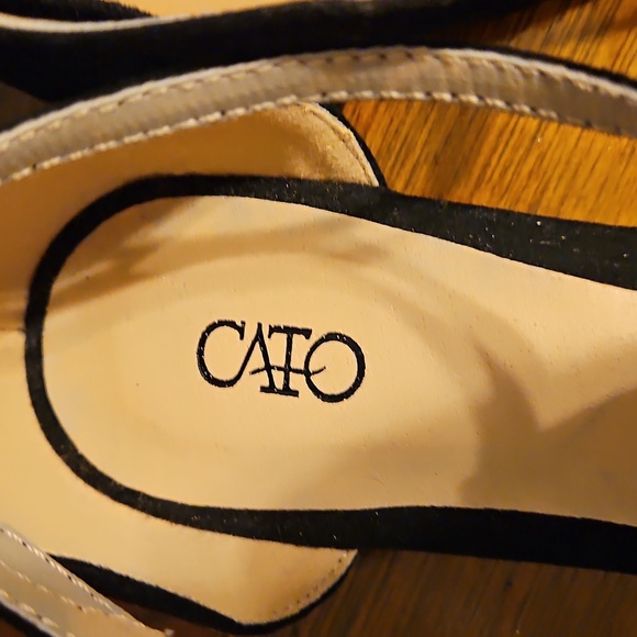 Cato Stappy Sandal w/ Cream Jewel Accents Black side buckle suede heel - Picture 2 of 5